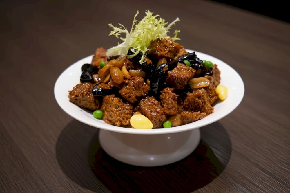 Kaofu is a sweet appetizer made from wheat gluten combined with mushrooms